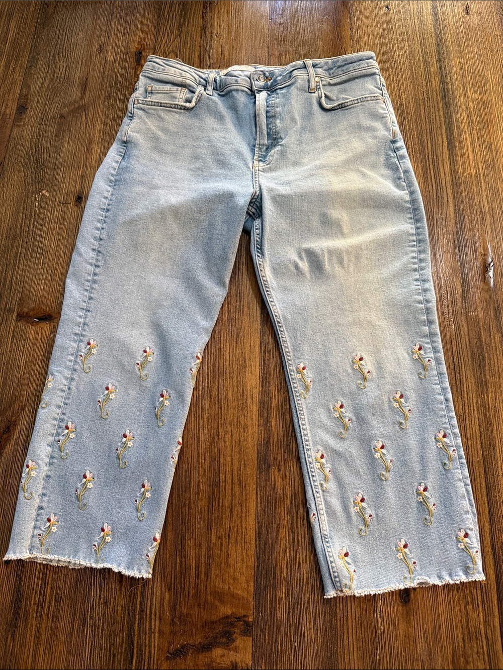 Pilcro Light Blue Cropped Embroidered Jeans